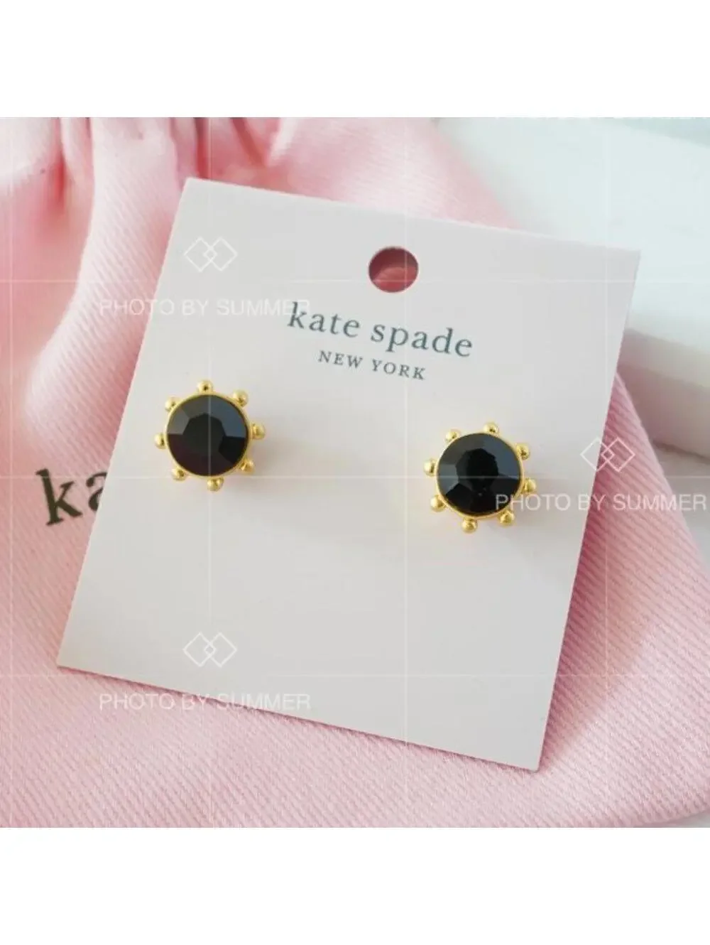 Kate Spade Flying Colors Bezel Studs Earrings Gold Jet